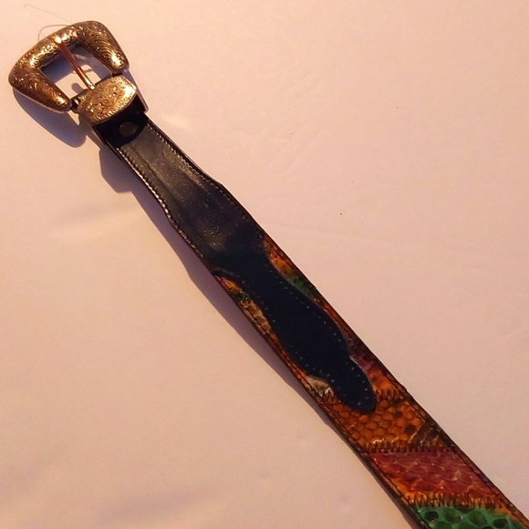 Dan Post |Vintage Python Multi-Color Silver Buckle Black Dress Belt RARE! Sz.S/M main image 5